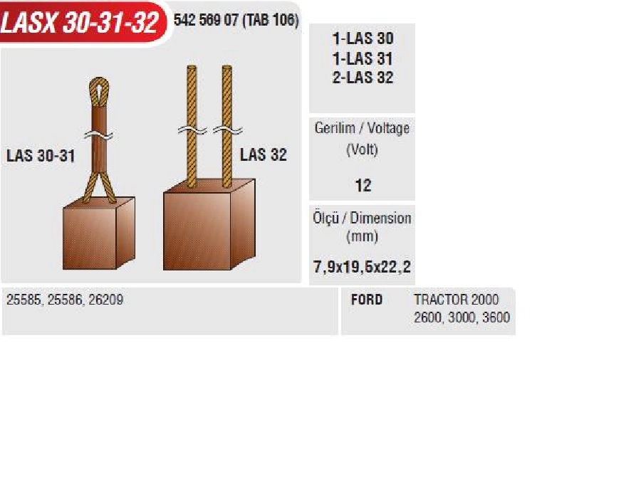 Marş Kömürü 12 V | OEM LASX30-31-32