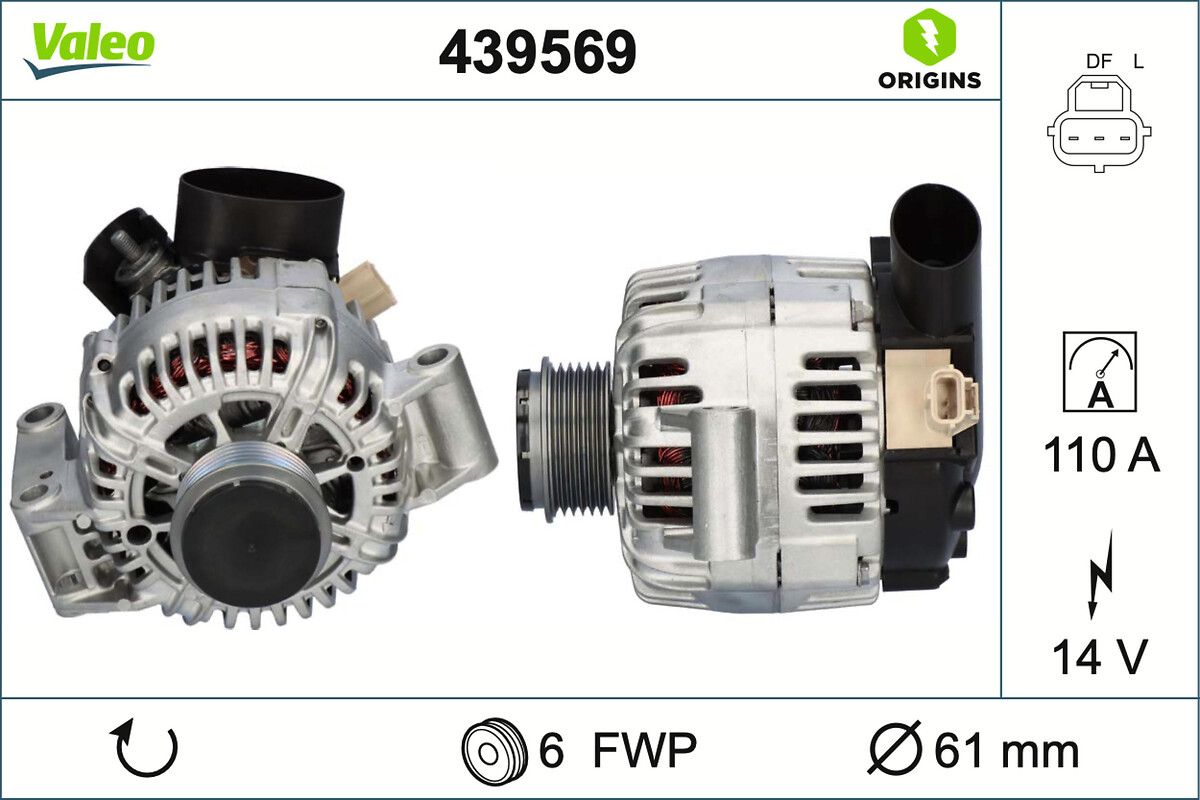 Alternator 12V 110A Mondeo III 3,0 Duratec St Efi 220PS 00>07 Mondeo III (B5Y) 2.5 V6 24V 00>07 | VALEO 439569 | OEM 3S7T10300AA