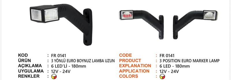 Fr 3 Yönlü Euro Tip Boynuz Lamba Uzun 6 LED 180 2000