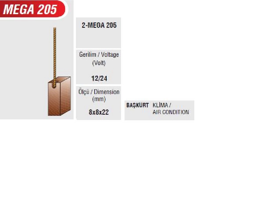 Klima Kömürü 12V + 24V Başkurt | OEM MEGA205