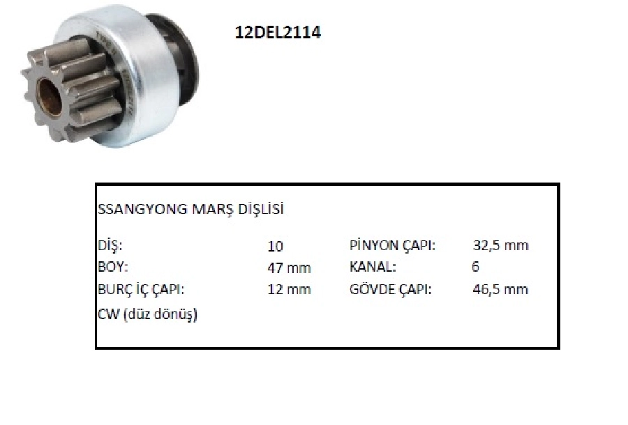 Marş Dişlisi 10 Diş, Delco Tipi Cw Saangyong | OEM 12DEL2114