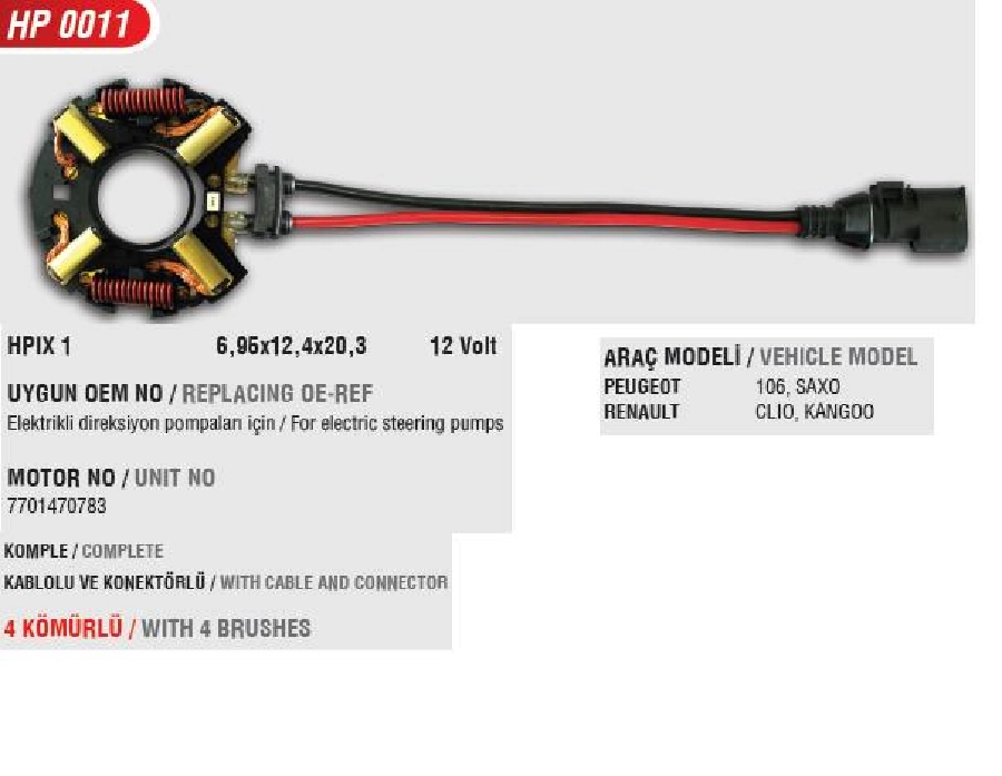Direksiyon Mot Kömür Yuvası Kablolu - Renault Grubu (Uygun Kömür:HPIX3) | OEM HP0011