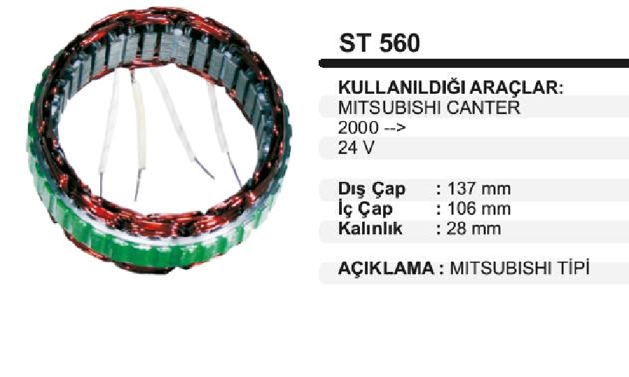 Statör Mitsubishi Tipi 24V Mitsubishi Canter 2000 ve sonrası Model | OEM ST560