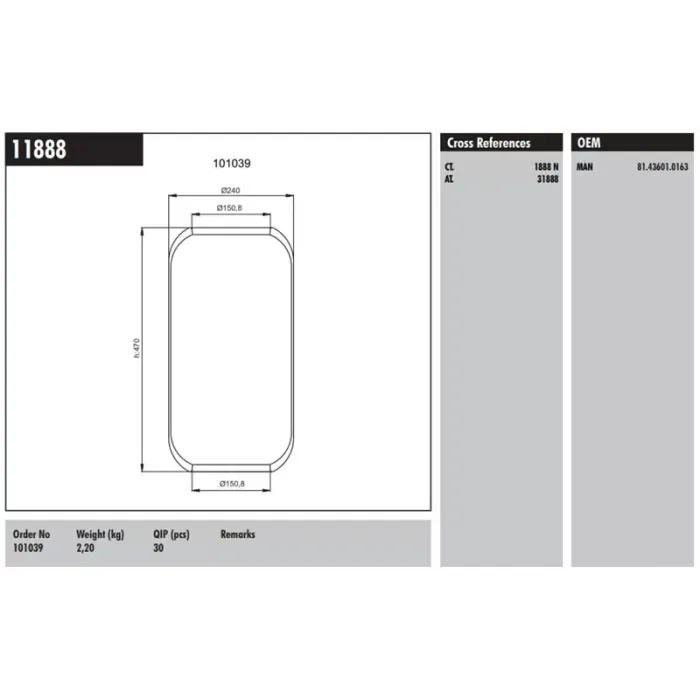 Roll Koruk MAN TGA-TGX-TGS | CONNECT M 11888 | OEM 100039 81436010163 1888N