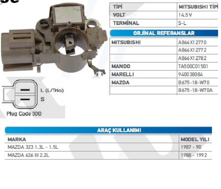 Kkonjektör 12V Mazda Binek 323 - 626 Fişli İkaz Diyotlu | OEM TRS.YR.IM265