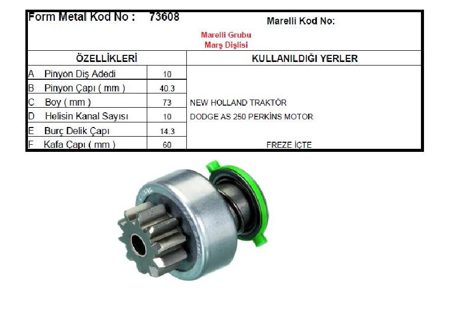 Marş Dişlisi 10D New Holland Traktör Perkins Motor, Dodge As-250 Burç Delik Çapı Geniş | OEM 73608