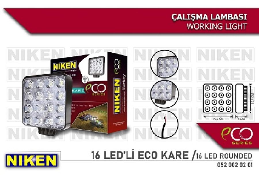 Çalışma Lambası Kare 16 LEDX3=48W Metal Kalın Gövde *** Eco Serisi *** | OEM 0520020201