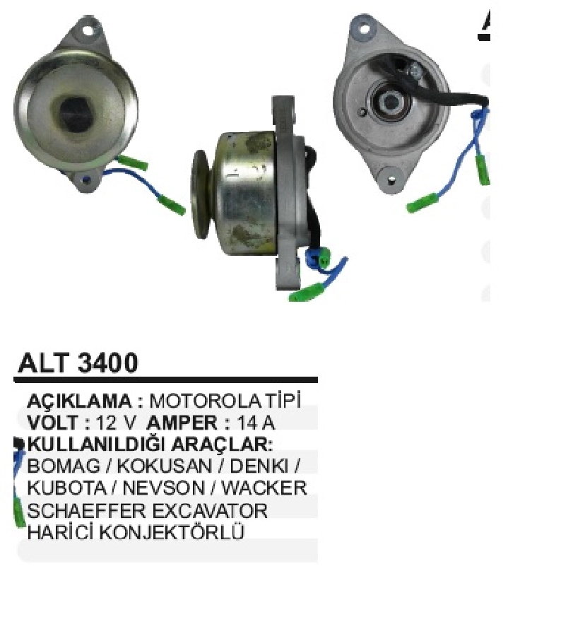 Alternatör 12V 14A Kubota Excavator K008, KH007, KH35 | OEM ALT3400