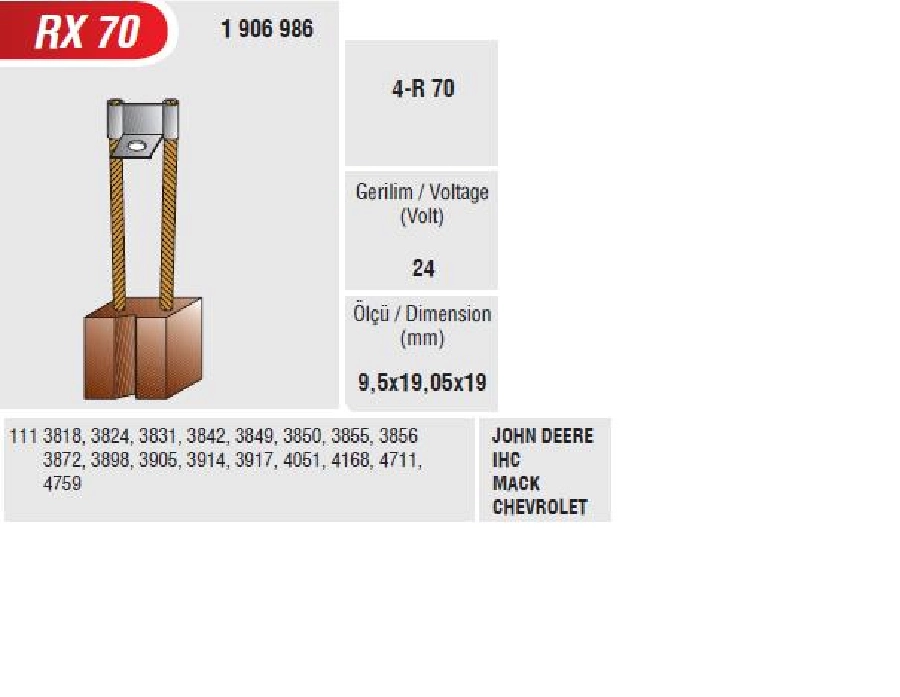 Marş Kömürü - 24V Delco Tipi Johndeer, Mack, Chevrolet Caterpillar | OEM 06121