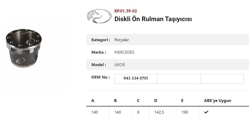 Dingil Poryasi Arka Teker Cekici Porya MAN Adam 19/422-19/423-19/463-19-372 | KURTSAN KP.02.05 | OEM 81 35701 0111 81357010111