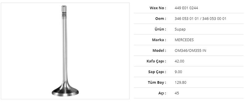 Subap Emme Mercedes OM904 Atego 12V OM906 Axor 18V 34KX8SX128,9BX20A ( 8ADET ) | WAX 461 E01 3452 | OEM 9060500326