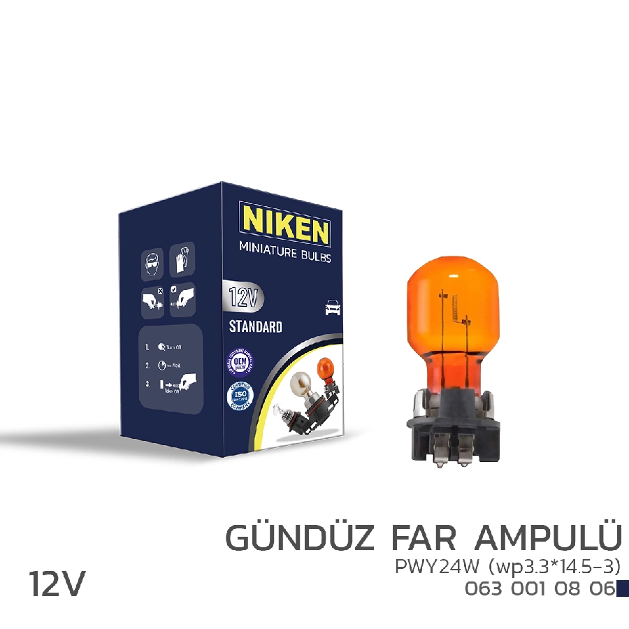 Nıken 12V PWY24W Gndz Far Amp (wp3.3*14.5-3) Amb 10L Ad | OEM 0630010806