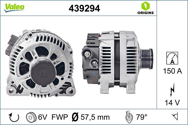 Alternator (12V 150A) P307 P406 YM C5 C8 P807 2,0HDI 8V Boxerii Jumper II 2,0HDI 8V / 2,2HDI 8V P607 C5 C8 P807 2,2HDI 16V | VALEO 439294 | OEM 3140068D01 3140068D01 3140068D02 5702A0 3140068D02 5702A0