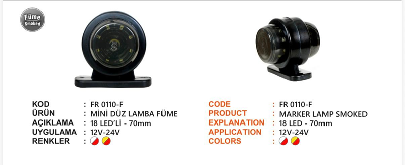 Fr Mini Düz Lamba Ledli Füme Camlı Kırmızı Beyaz