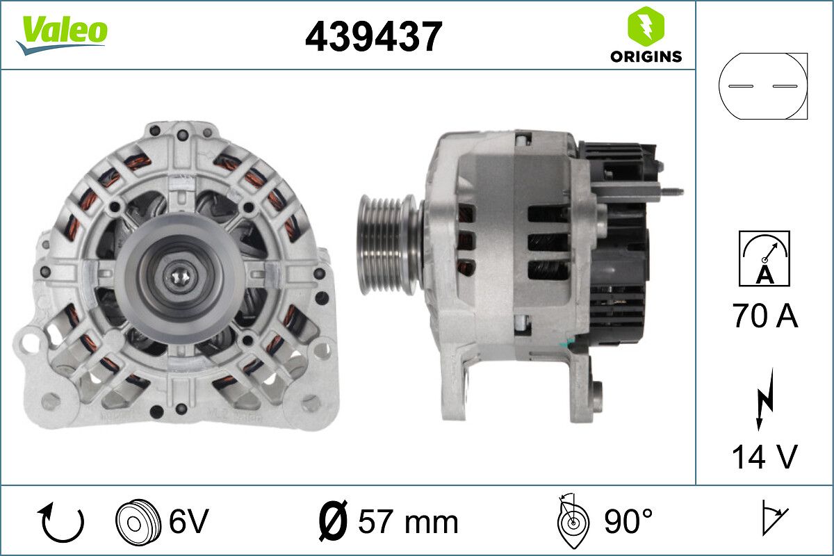 Alternator 12V 70A Cordoba Ibiza Fabia Leon Bora Passat Polo Golf 1,4 / 1,6 / 1,9 | VALEO 439437 | OEM 030903023L 030903023L 036903026A 037903025E 036903026A 037903025E