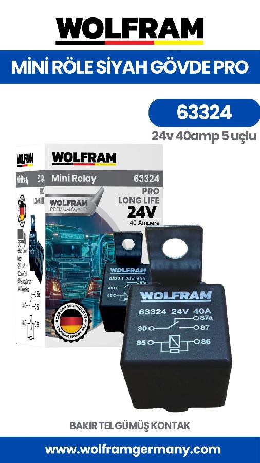 Röle Çift Platinli Siyah 5 Uçlu Pro 24V 40A | OEM 63324