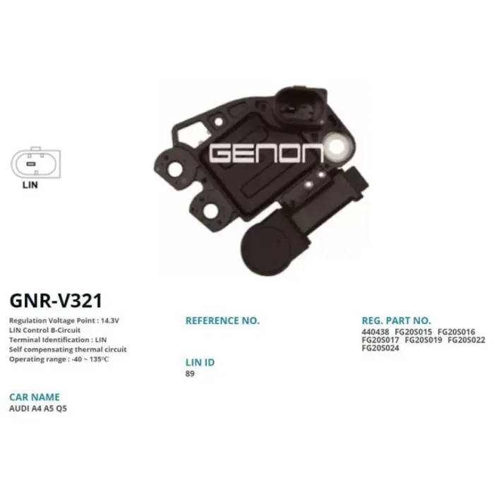 Alternator Konjektor Valeo Tip 12V Audi A4 - A5 - A6 - A7 - Q5 / Porsche Macan (Lin) | GENON GNR-V321 | OEM VR-V8060 M620