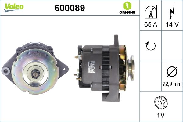 Alternator 12V 65A Volvo Penta 65 S | VALEO 600089 | OEM 797E 38541827 38566006 38575619 7C6011 38541827 38566006 38575619 7C6011