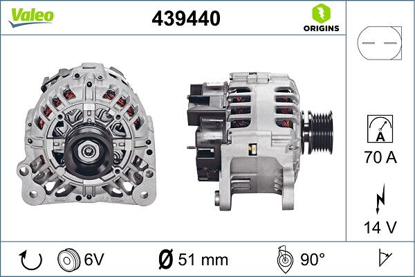 Alternator 12V 70A Cordoba Ibiza III IV V Fabia Polo Golf IV V Bora Caddy 1,4 / 1,6 / 1,8 / 1,9 | VALEO 439440 | OEM 037903025L 037903025L 037903025S 038903018A 037903025S 038903018A