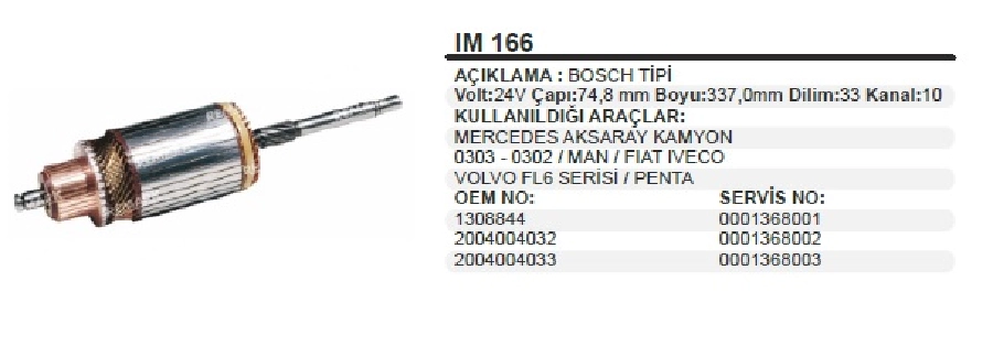 Marş Kollektörü Bosch Tipi 24V Mercedes Kamyon Kısa Freze BOY:337 CAP:75 Dilim:33 | OEM IM166