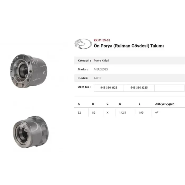 Dingil Poryasi Ön Teker Diskli Rulmanli Kit Mercedes Benz Actros Axor 18040 | KURTSAN KK.01.39-02 | OEM 9433301225-KIT9433340700-0003300725