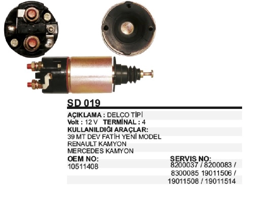 Marş Otom. 24V 39MT Delco Tipi Profesyonel 827 Kamyon, Cummins 8.3L - 935,1142 Serisi Çekici | OEM SD019