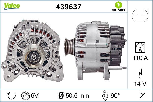 Alternator Octavia Golf V Jetta III Passat 1,4 TSI | VALEO 439637 | OEM 03C903023H 03C903023H 03C903023HX 03C903023HX