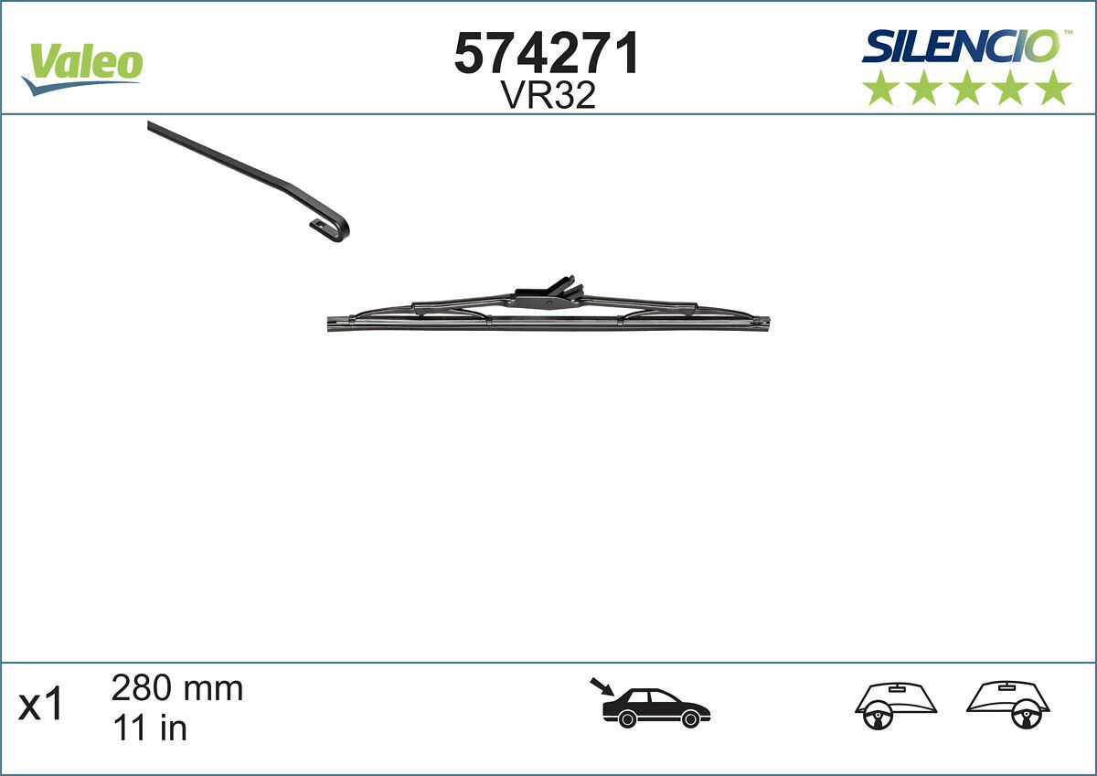 Arka Silecek Supurgesi Focus I 03>05 Fiesta V 01>12 Fusion 01>12 Mondeo III 00>07 Seat Cordoba 99>02 Leon 05>12 Toledo 04>09 Vw Polo 97>09 | VALEO 574271 | OEM 1326285 1326285 1332162 1713250 1332162 1713250