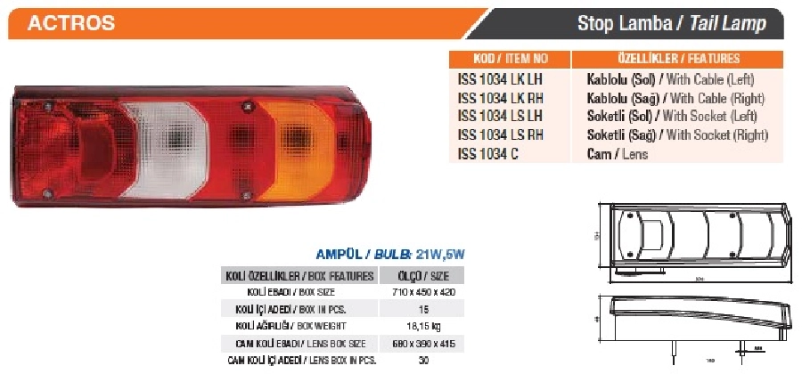 Actros Stop Lamba Mercedes-Benz ( Sol ) | OEM 1034LKLH