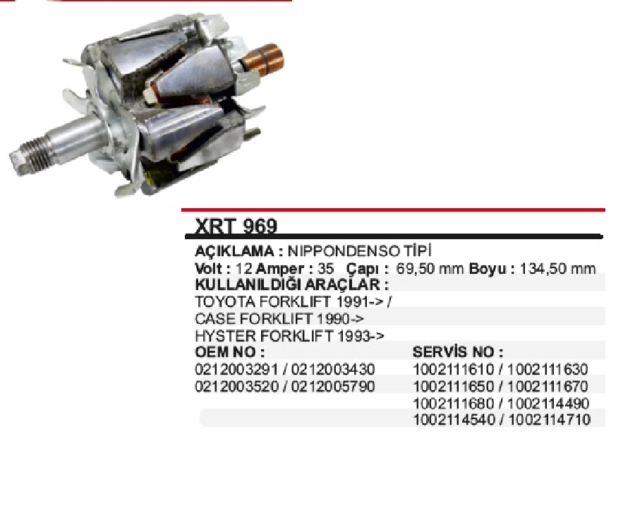 Rotor N Denso 12V 35A Toyota, Case, Hyster | OEM XRT969