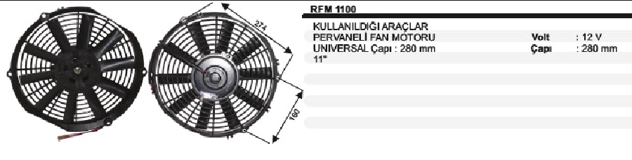 Fan Mot. 12V 11'' Perv Büyük (Reversıble) | OEM RFM1100