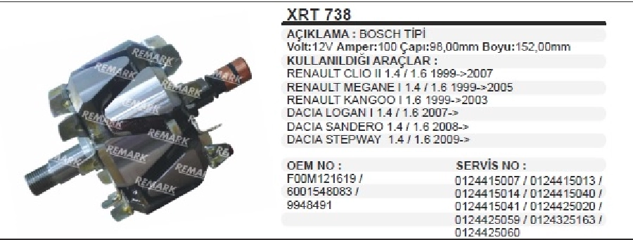 Rotor Bosch 100A Clio, Megane, Logan | OEM XRT738