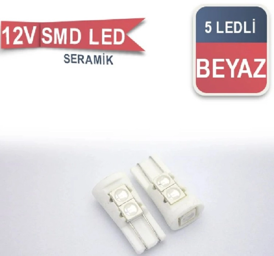 Ampul LED 12V T-10 5SMD Fariçi Seramik Kırmızı | OEM BR0400248