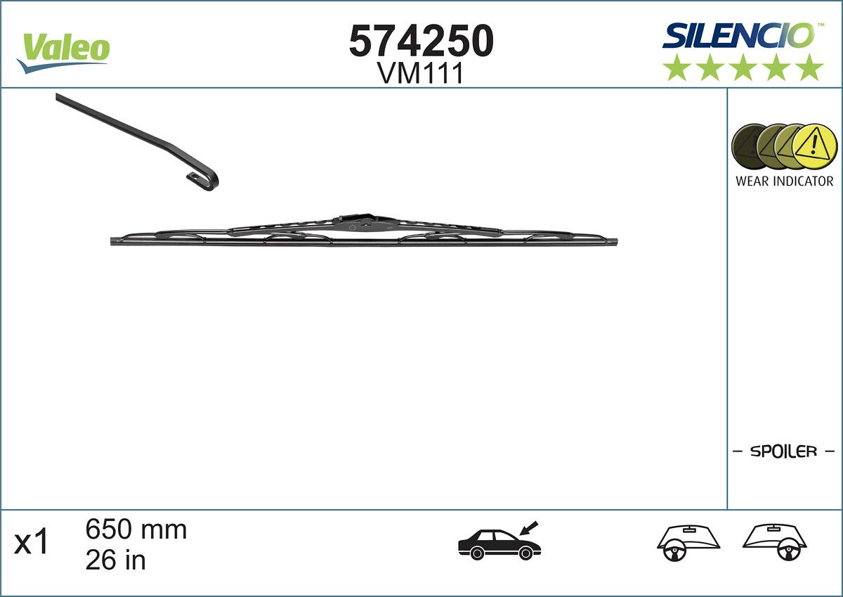 Valeo Silencio VM111 (X1) / (650 MM) MERCEDES,A Klas; P206 98> (St) | VALEO 574250 | OEM 8521248100