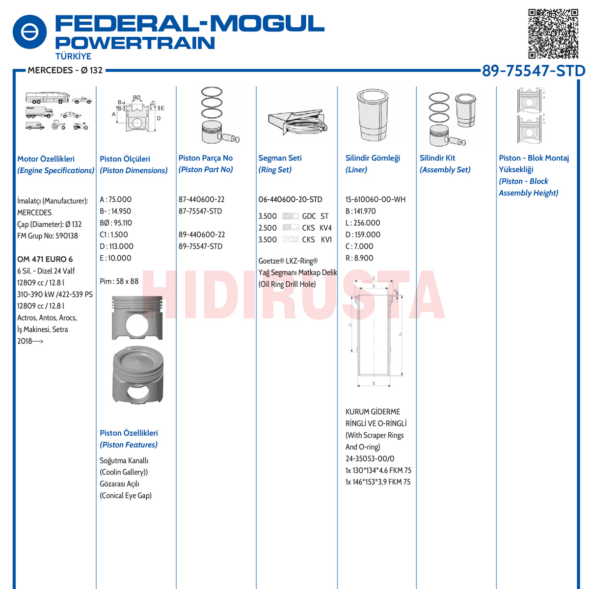 Piston Set 132.00Mm 471 2.Versiyon (Lastikli) (Std) | OEM A4710302517
