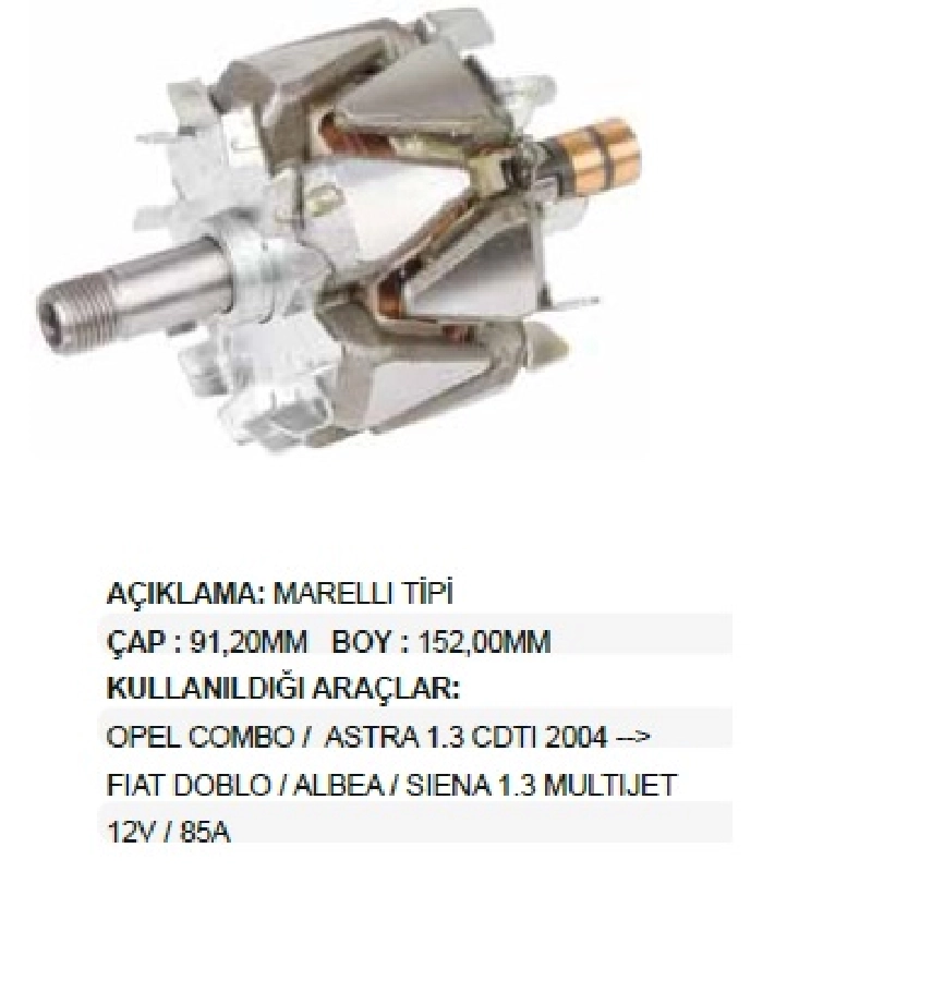 Rotor 12V 85A 152mm - Doğan SLX Palio-Siena-WEEKEND1.3 Multijet, Ford V184 2002 ve sonrası Opel 1.3 CDTI ( Çap 9 | OEM XRT825
