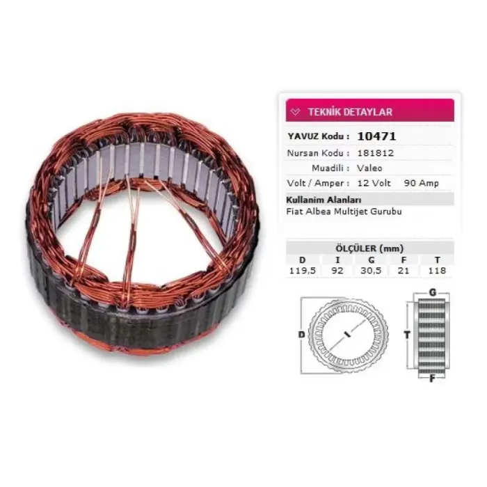 Stator Valeo Tip 12V 90A Fiat Albea Multijet Gurubu Nursan 181812 | YAVUZ 10 471