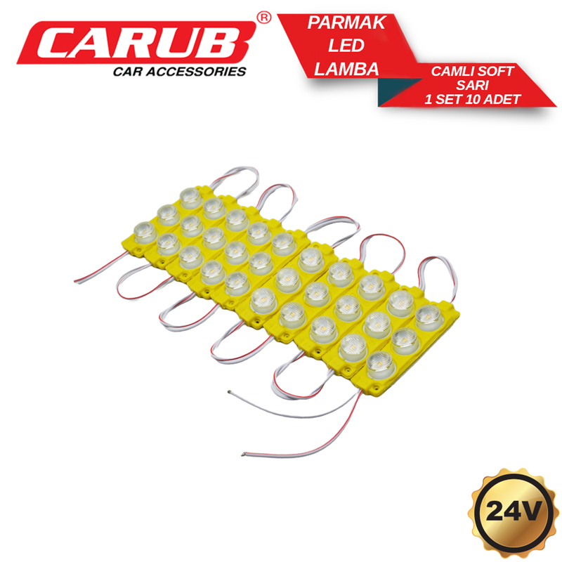 Carub Parmak Lamba 24V Camlı 10LU Set Sarı