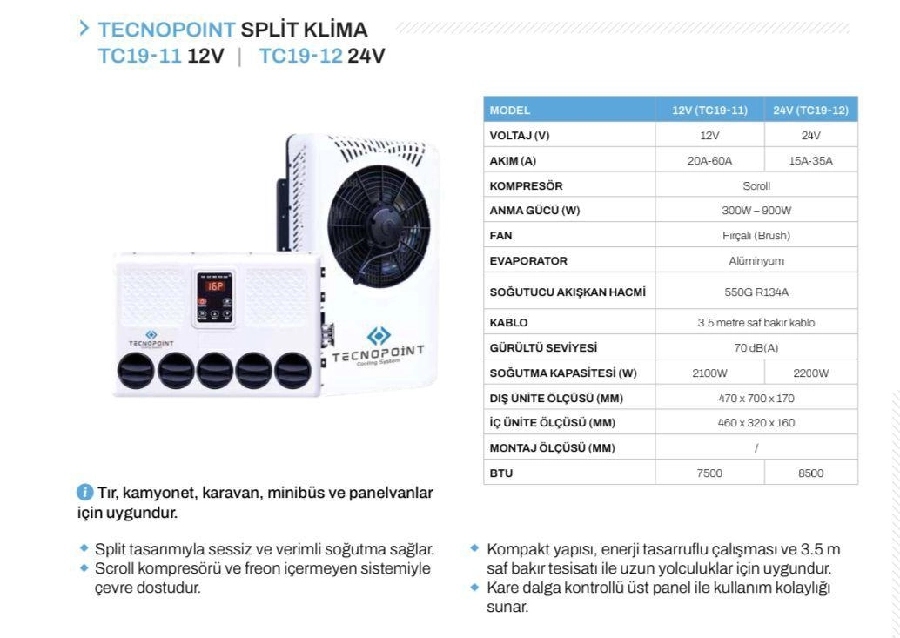 Tavan Tipi Klima 24V ( Split ) Traktör-Tır-Kamyonet-Minibüs-Panelvan Kabin | OEM TC19-12