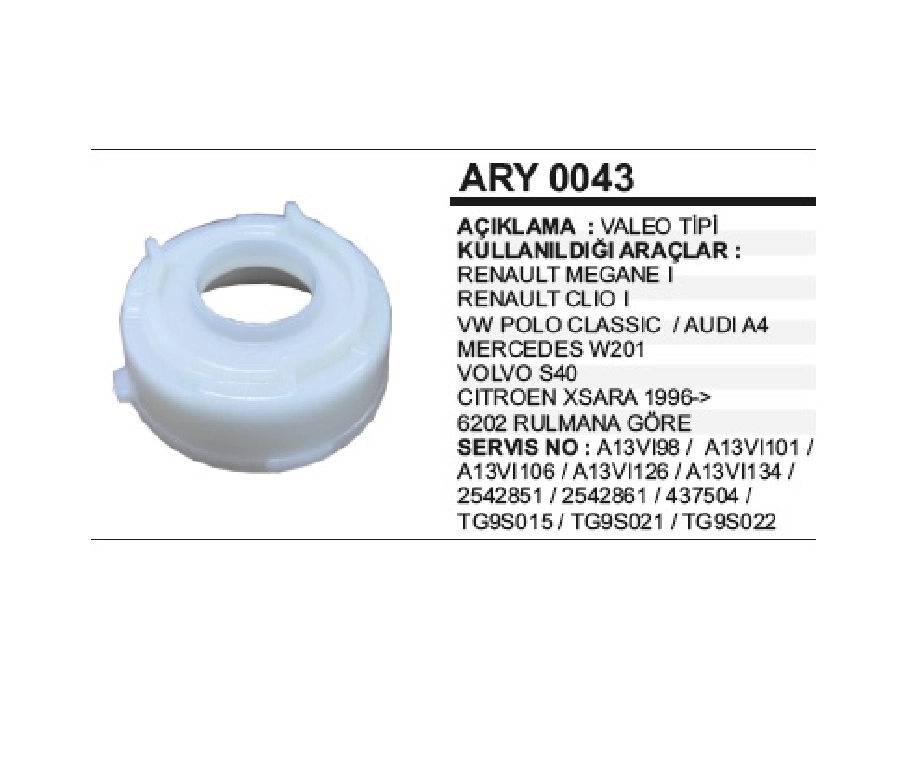 Alternatör Rulman Yuvası Valeo Tipi (6202 Rulman) Reno Clio, Safrane, BMW, Laguna, Megane, Citroen (İç Ça | OEM 00589