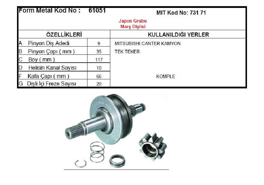 Marş Dişlisi 9D - Mitsubishi Canter Tek Teker | OEM 61051