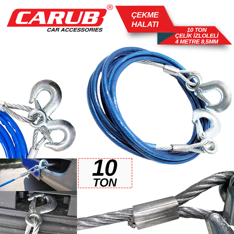 Carub Çekme Halatı 10 Ton Çelik İzoleli 4 Mt
