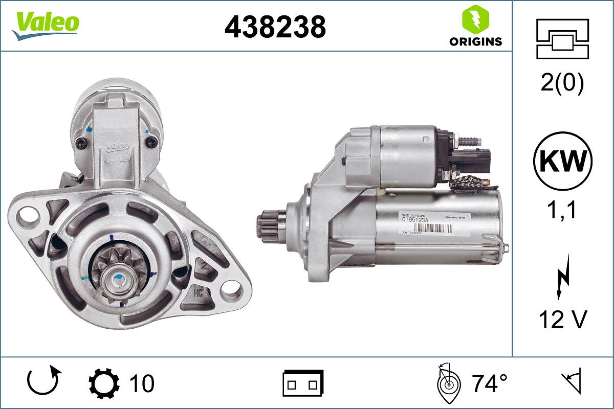 Mars Motoru 12V 10 Dis Audi A3 Passat 2,0 FSI | VALEO 438238 | OEM 02E911023K 02E911023K 02E911023KX 02E911023KX