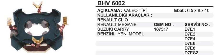 Marş Kömürü Yuvası - Renault Clio 2 1.2-1.6-Laguna-Megane 1.4-1.6-Kango (Kablosuz) | OEM BHV6002