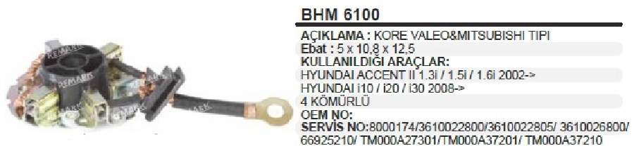 Marş Kömür Yuvası Hyundai Accent 2 1,3, 1,5I 2002 ve sonrası Getz Yeni Model-Era-Atos, Kia Pıcanto | OEM BHM6100