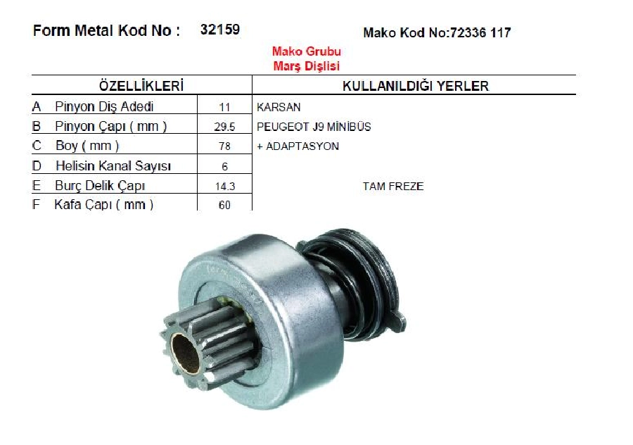 Marş Dişlisi 11D Mako Marelli Tipi - Peugeot J9 Karsan | OEM 72356119