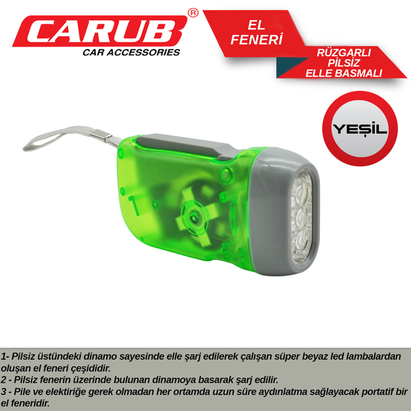 Carub Lambada El Feneri Rüzgarlı Pilsiz Elle Basmalı Yeşil