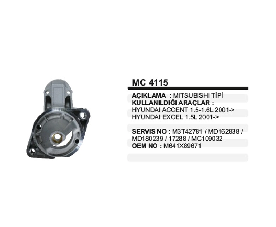 Marş Ön Kapak Hyundai Accent 1,5-1,6 L 2001 ve sonrası Otom Vıtes | OEM MC4115