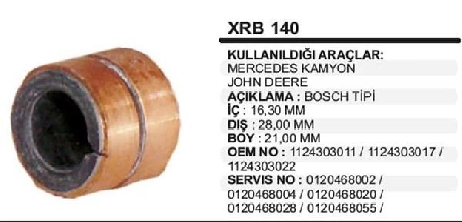 Rotor Bakırı Bosch Tip Mercedes Kamyon Johndeere İç ÇAP:17mm Dış ÇAP:28mm BOY:20,5mm | OEM XRB140