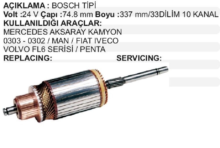 Marş Kollektörü Bosch Tipi 24V Mercedes Kamyon Kısa Freze BOY:337 CAP:75 Dilim:33 | OEM IM166